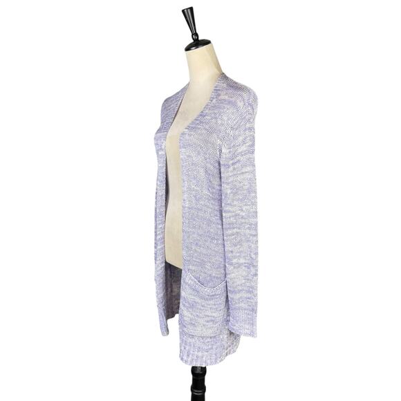 Worth Women's Lavender and White Open Front Knit Cardigan with Front Pockets - Picture 3 of 12